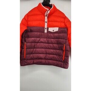 Eddie Bauer Womens Large Stratuslite Down Snap Puffer Jacket Maroon Orange